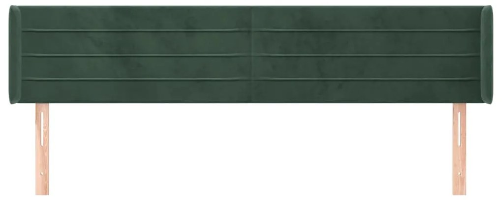 Cabeceira de cama c/ abas veludo 203x16x78/88cm verde-escuro