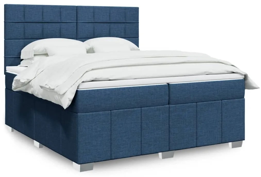 vidaXL Cama com molas/colchão 200x200 cm tecido azul