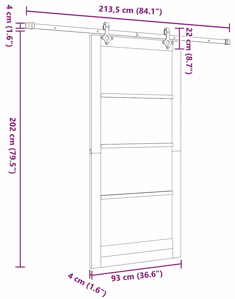 Porta Deslizante vidaXL com Conjunto de Hardware Branco 93x202 cm em M