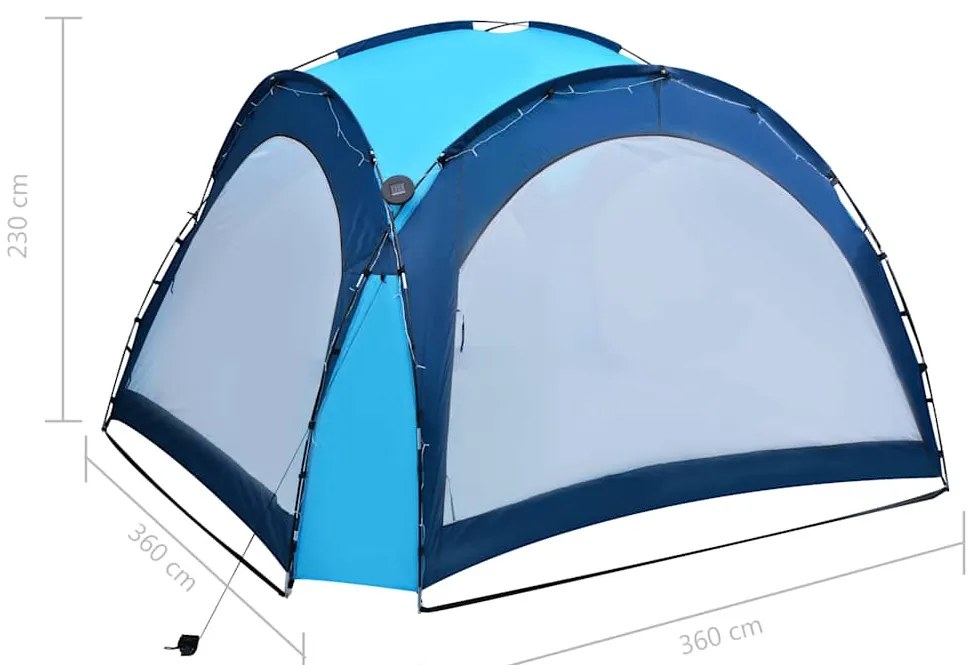 Tenda festas com LEDs e 4 paredes laterais 3,6x3,6x2,3 m azul