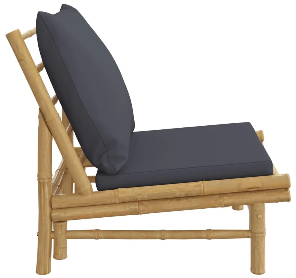 Cadeiras de jardim 2 pcs bambu c/ almofadões cinzento-escuro