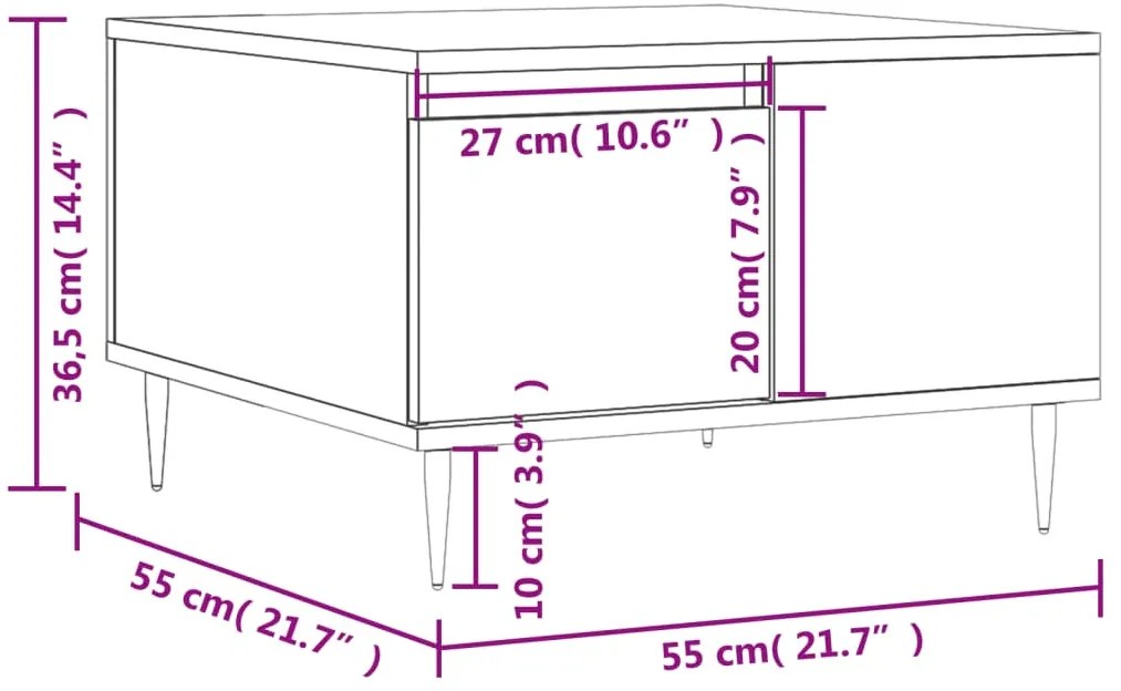 Mesa de centro 55x55x36,5cm derivados madeira carvalho castanho