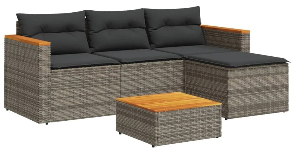 5 pcs conjunto sofás de jardim c/ almofadões acácia e vime PE