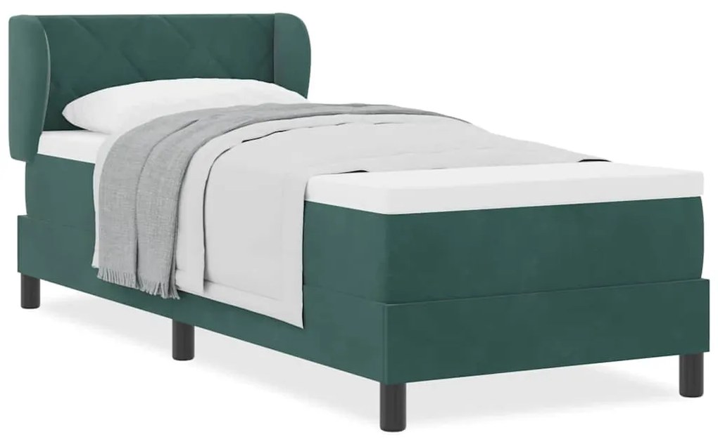 Cama Box com Colchão vidaXL Verde Escuro 80x200 cm Veludo