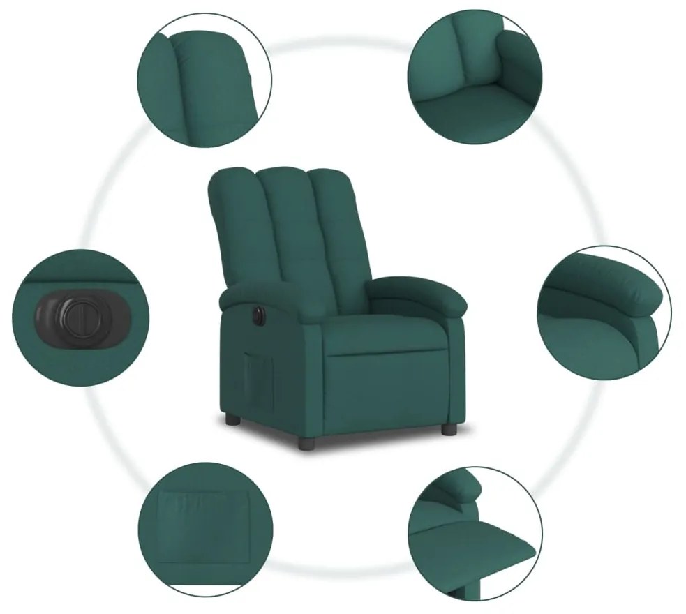 Poltrona elétrica reclinável tecido verde-escuro