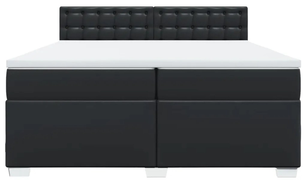 Cama com molas/colchão 200x200 cm couro artificial preto
