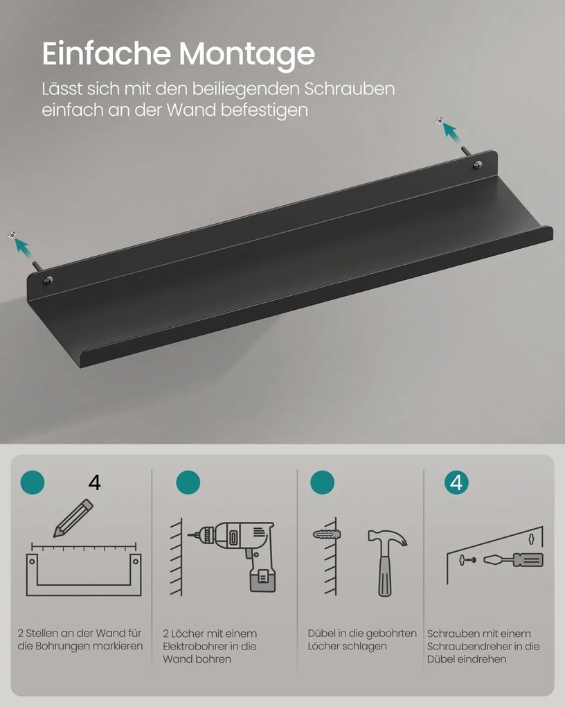 Conjunto 2 Prateleiras de parede em metal 10 x 40 x 2,5 cm Molduras pretas