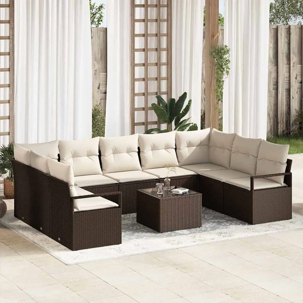 Conjunto de Sofá para Jardim com 9 Peças e Almofadas em Rattan Sintéti