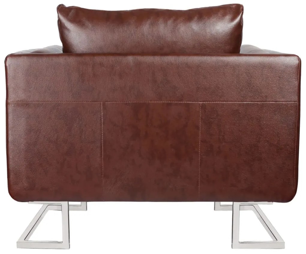 Poltrona cubo com pés cromados couro artificial castanho