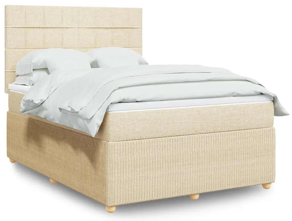vidaXL Cama com molas/colchão 140x190 cm tecido cor creme