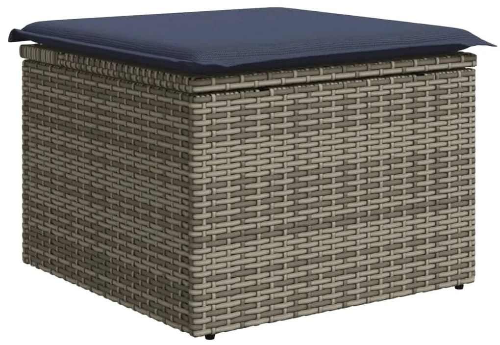 13 pcs conjunto sofás p/ jardim c/ almofadões vime PE cinzento