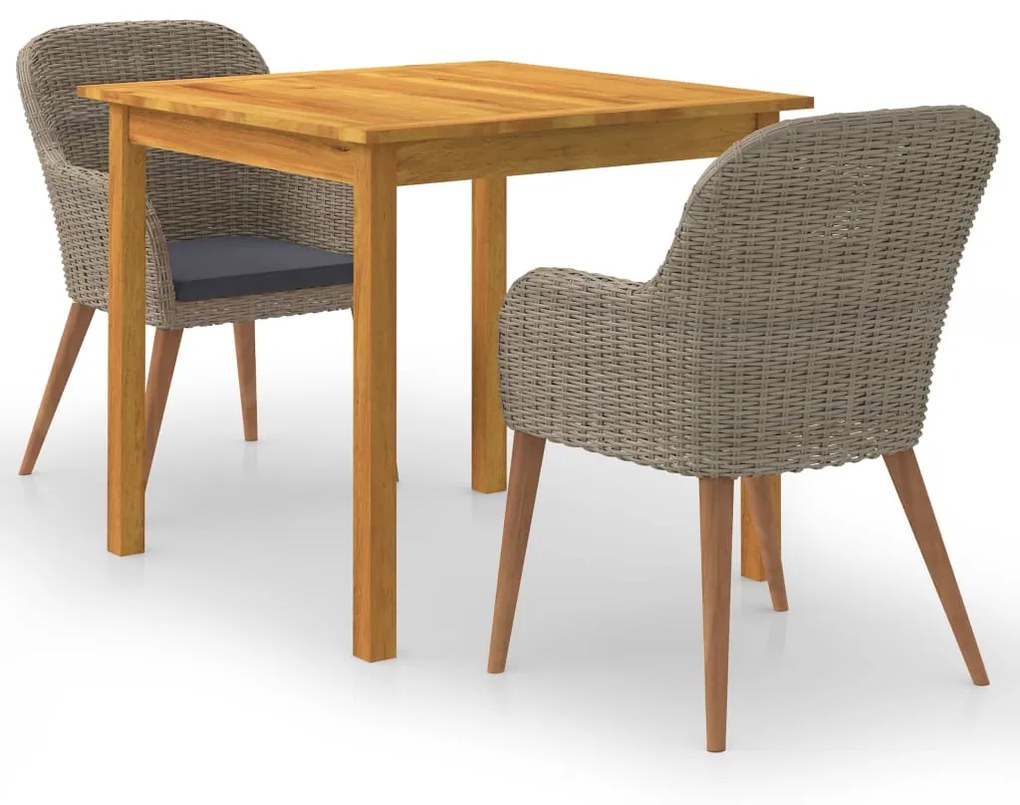 vidaXL 3 pcs conjunto de jantar para jardim castanho
