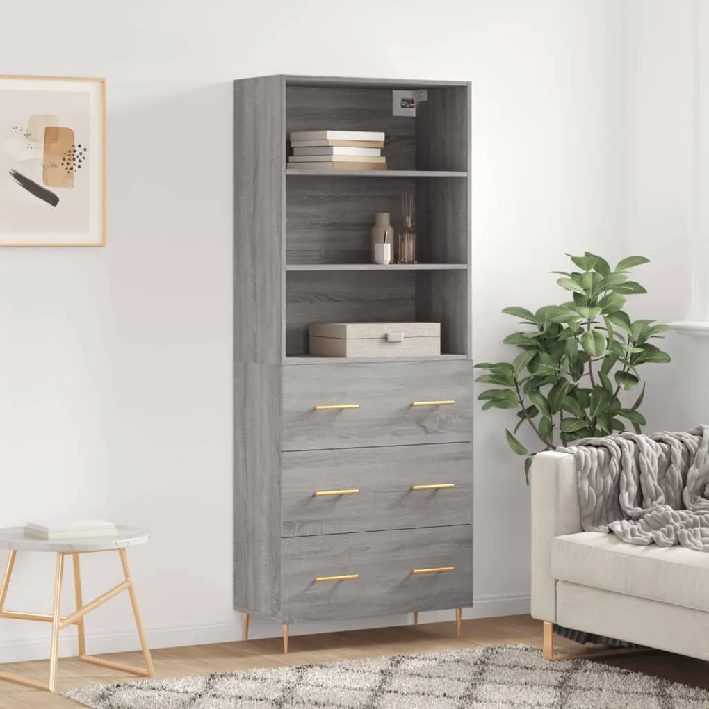 vidaXL Armário alto 69,5x34x180 cm derivados de madeira sonoma cinza