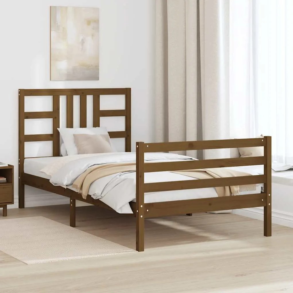 Estrutura cama cabeceira 100x200cm madeira maciça castanho-mel