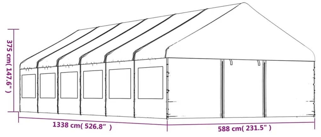 Gazebo com telhado 13,38x5,88x3,75 m polietileno branco