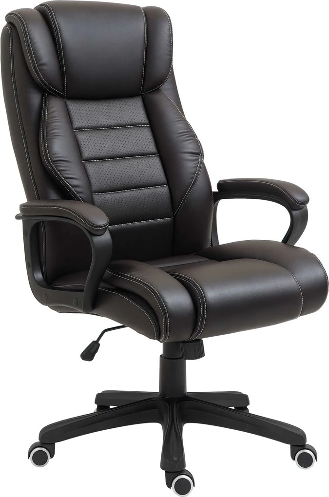 Cadeira de escritório com função de massagem, ergonómica, de grande conforto, altura ajustável, encosto basculante e revestimento sintético castanho F