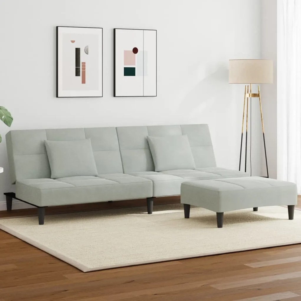 vidaXL Sofá-cama 2 lugares c/ apoio de pés veludo cinza-claro