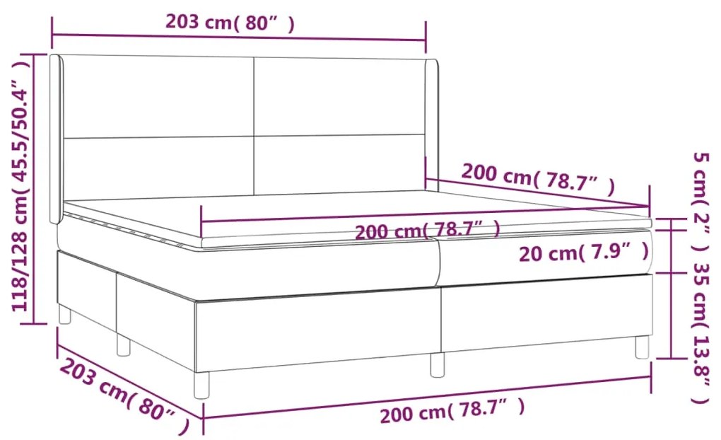 Cama box spring c/ colchão/LED 200x200 cm veludo rosa