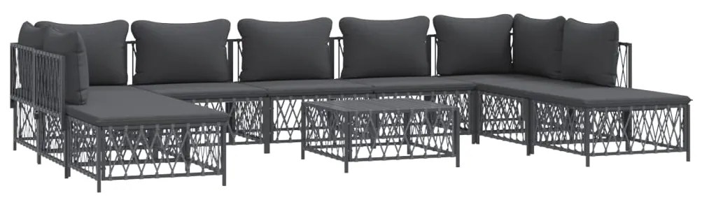 10 pcs conjunto lounge de jardim com almofadões aço antracite