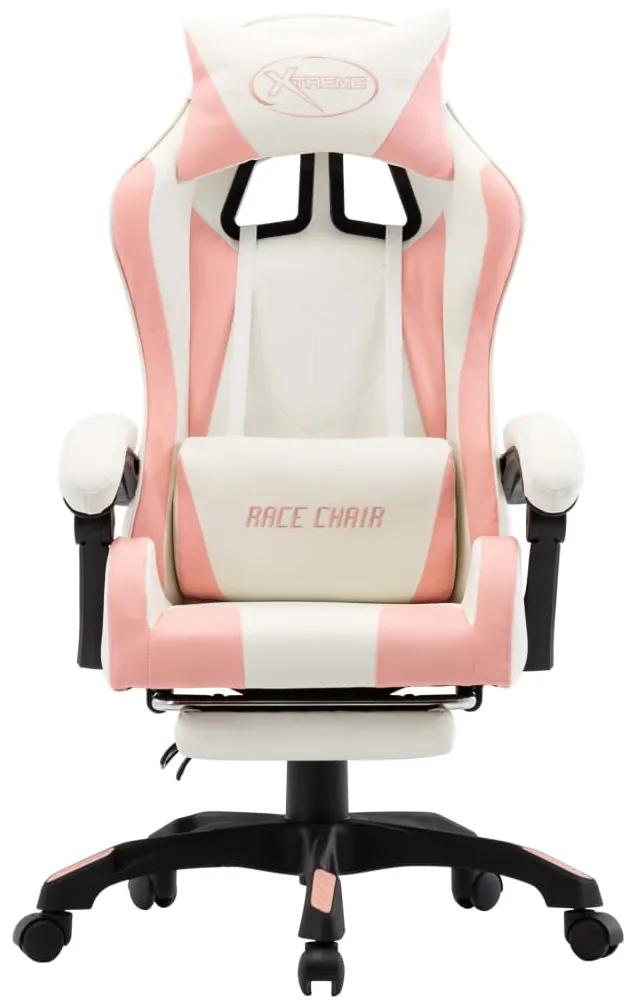 Cadeira estilo corrida c/ apoio pés couro artif. rosa/branco
