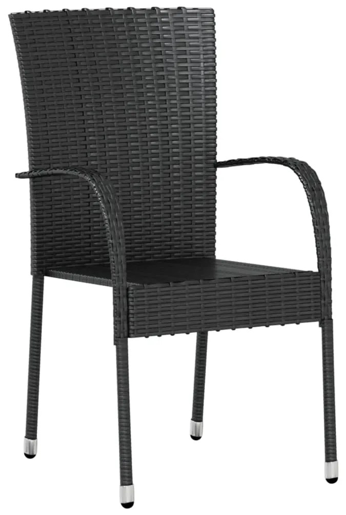 3 pcs conjunto de jantar para jardim vime PE preto