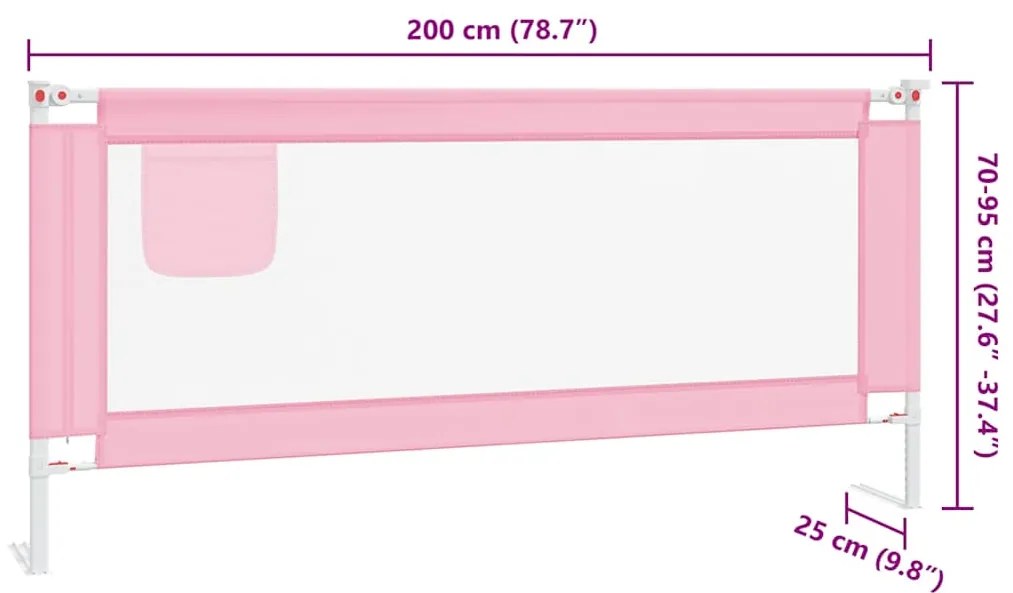 Barra de segurança p/ cama infantil tecido 200x25 cm rosa