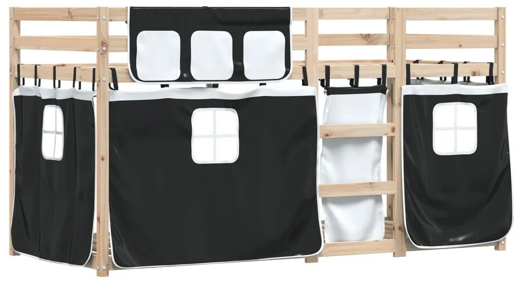 Beliche com cortinas 80x200 cm pinho maciço branco e preto