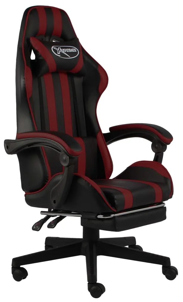 vidaXL Cadeira corrida c/ apoio pés couro artif. preto/vermelho tinto