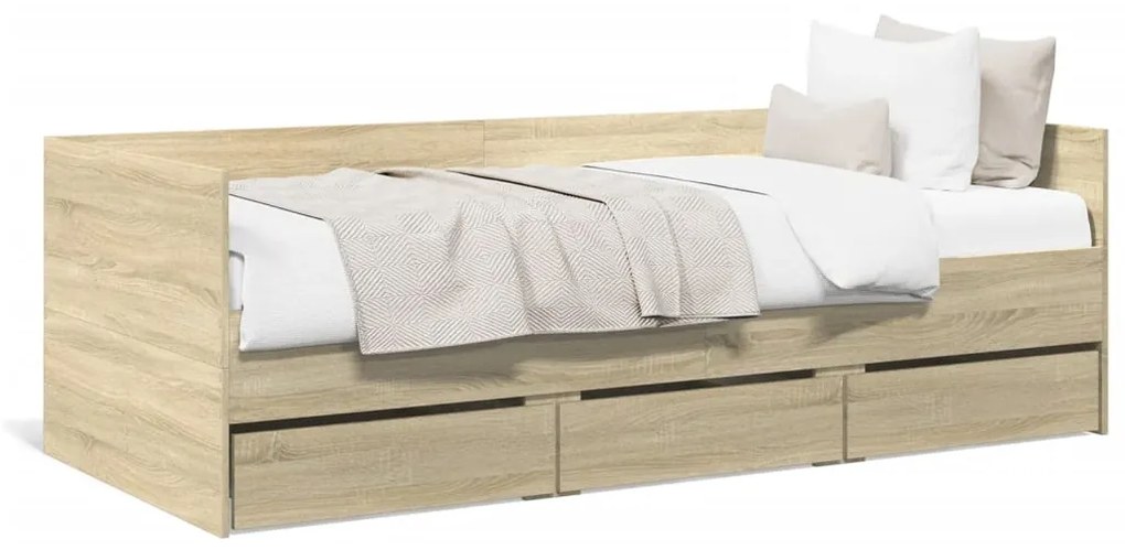 vidaXL Sofá-cama com gavetas sem colchão 90x190 cm carvalho sonoma