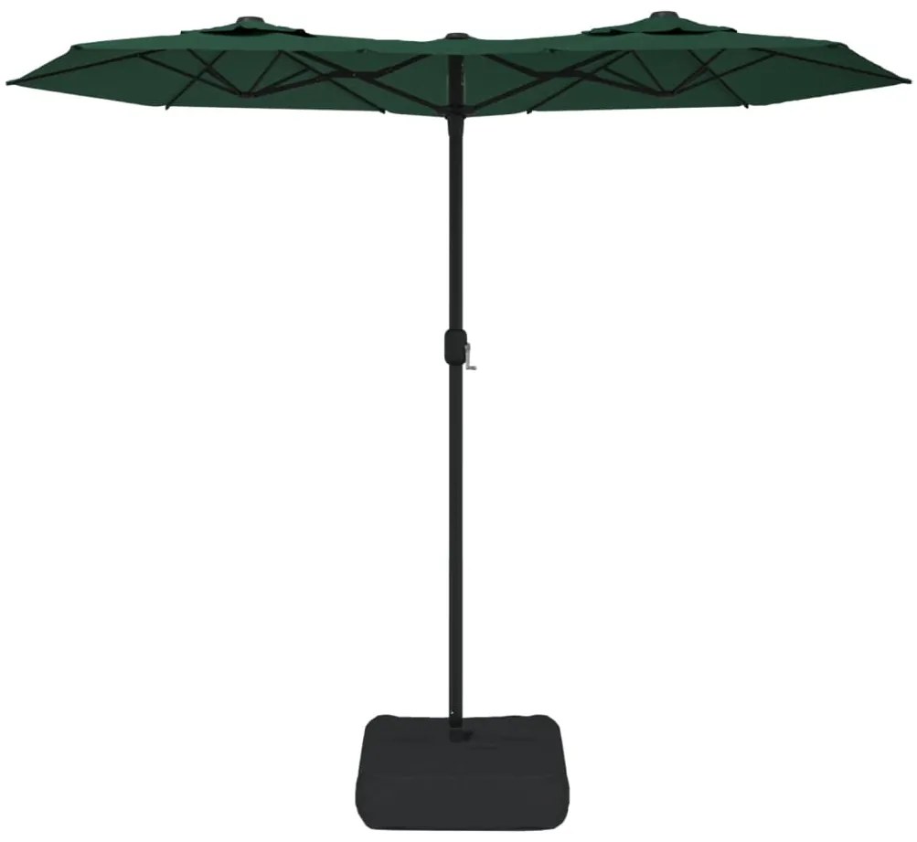 Guarda-sol de jardim c/ cabeça dupla/luzes LED 316x145 cm verde