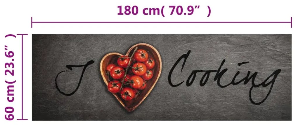 Tapete de cozinha lavável 60x180 cm veludo texto cooking