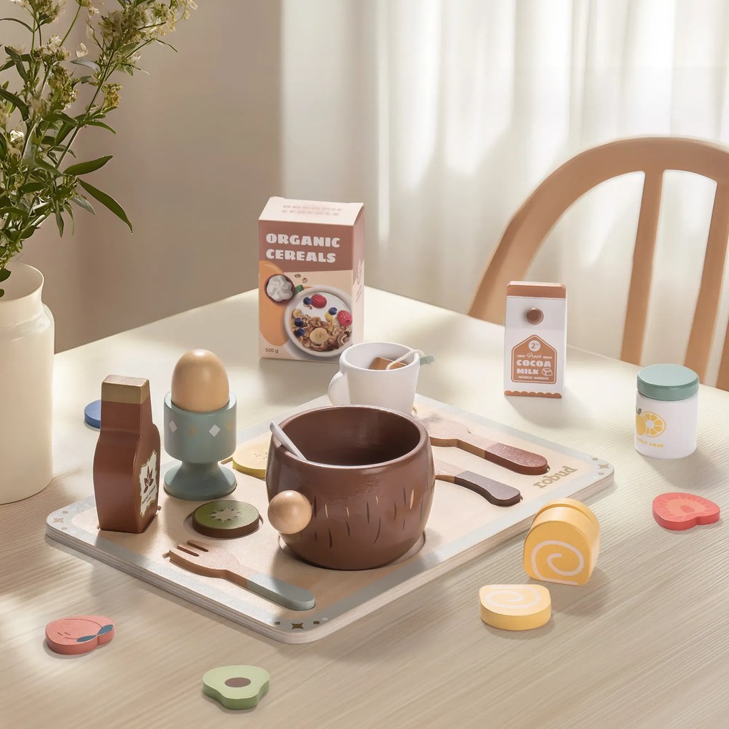 Conjunto de comidas de brincar de madeira com 31 peças para crianças