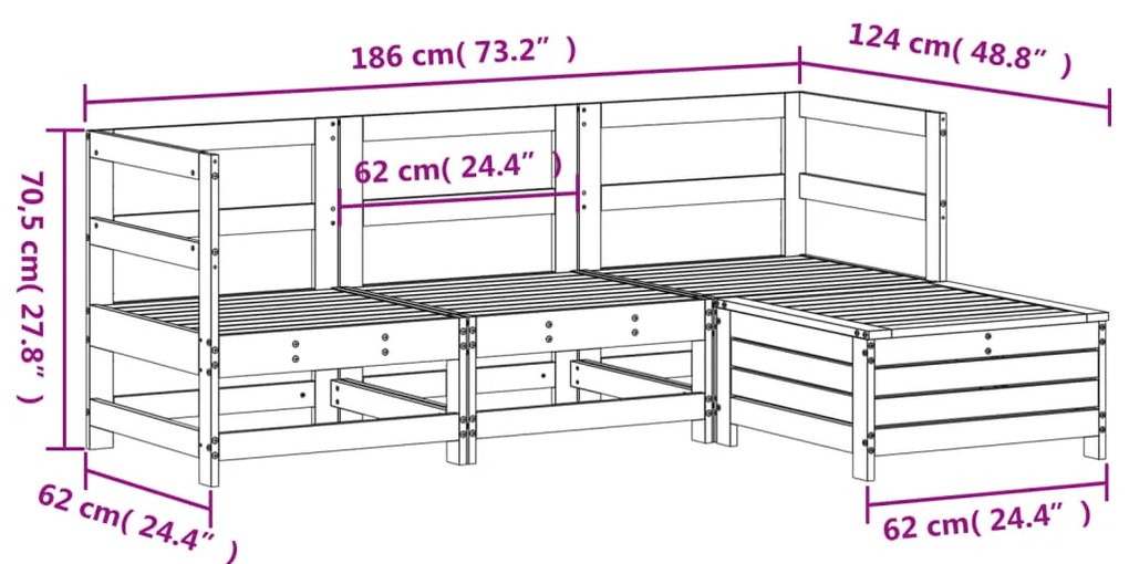 4 pcs conjunto sofás de jardim madeira de pinho impregnada