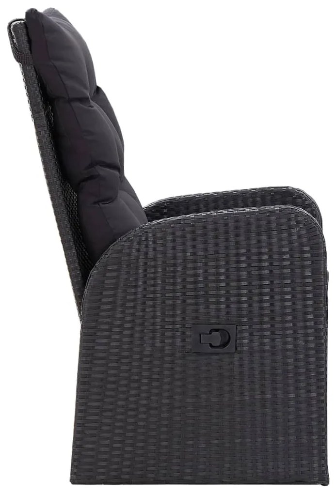 3 pcs conjunto de jantar para jardim com almofadões preto