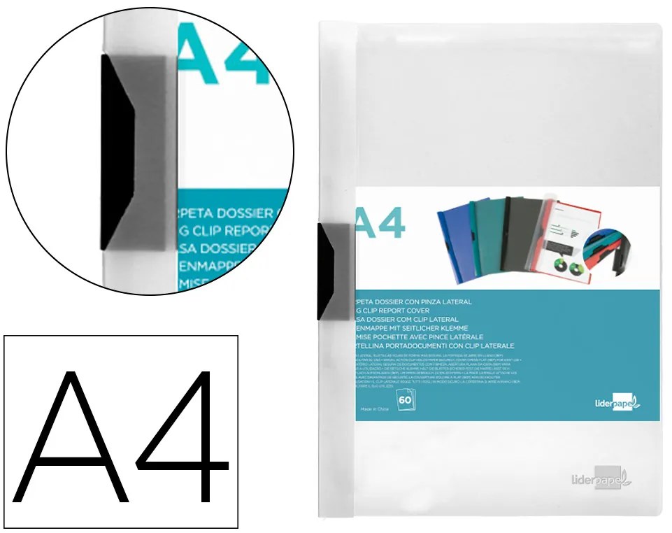 Bolsa Dossier com Clip Lateral Din A4 Transparente 60 Folhas