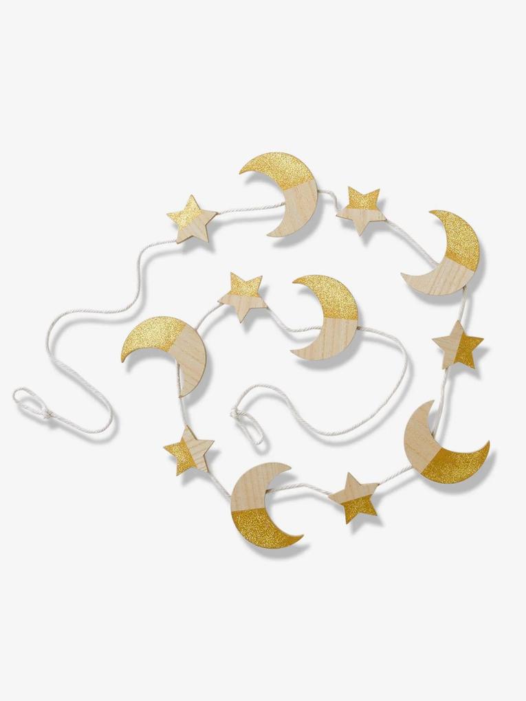 Grinalda e madeira com luas e estrelas amarelo medio liso
