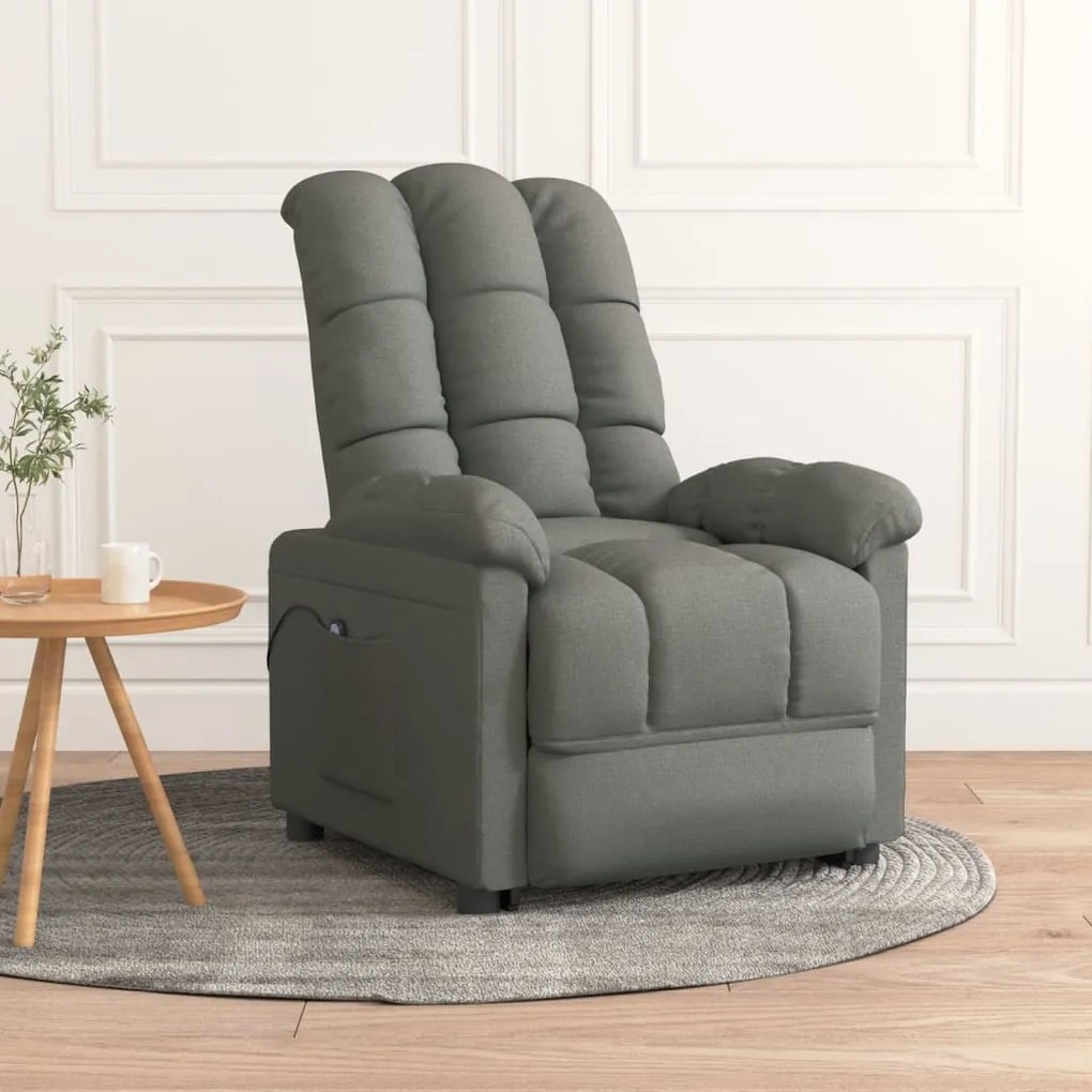vidaXL Poltrona elevatória tecido cinzento-escuro