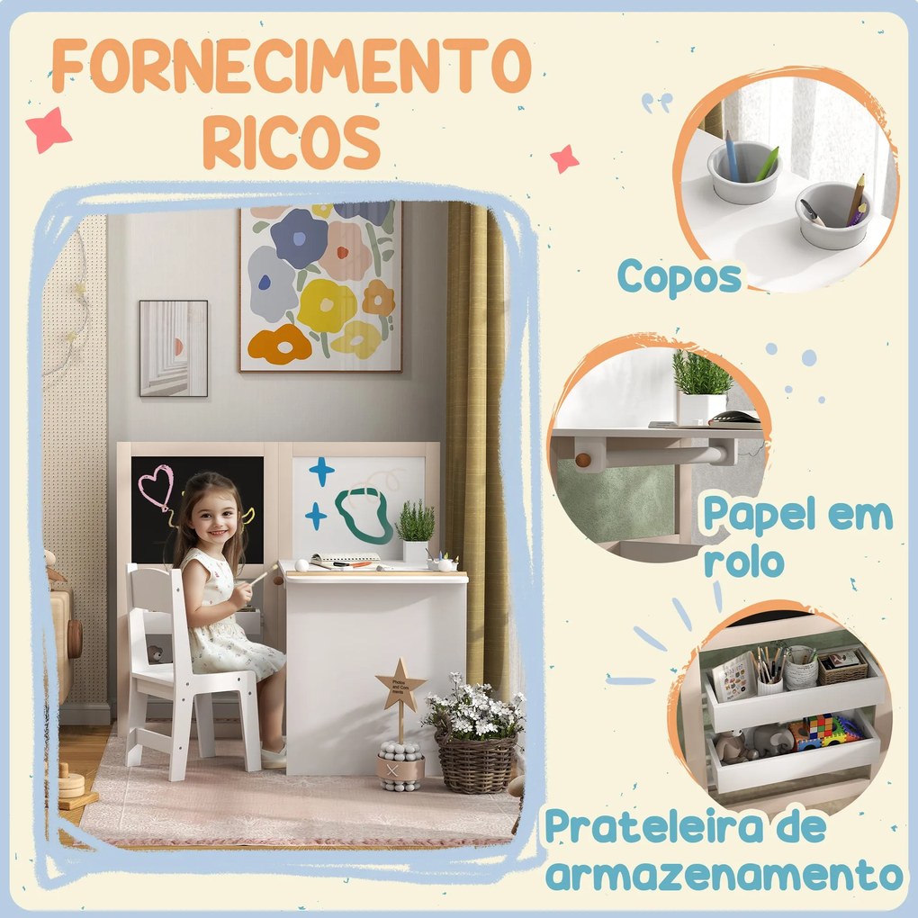 AIYAPLAY Mesa e Cadeira Infantil de 2 Peças Mesa para Crianças com Cad