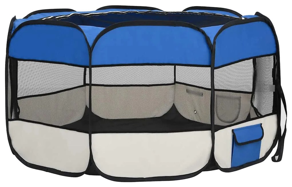 Parque dobrável p/ cão c/ saco de transporte 125x125x61cm azul