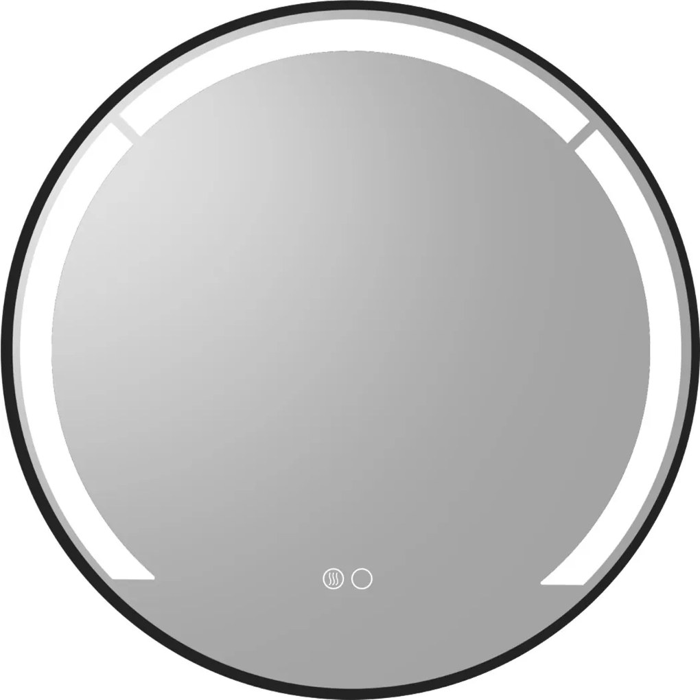 Espelho de banho LED redondo de 60 cm com moldura de alumínio e função antiembaciamento 3 cores de luz e brilho preto