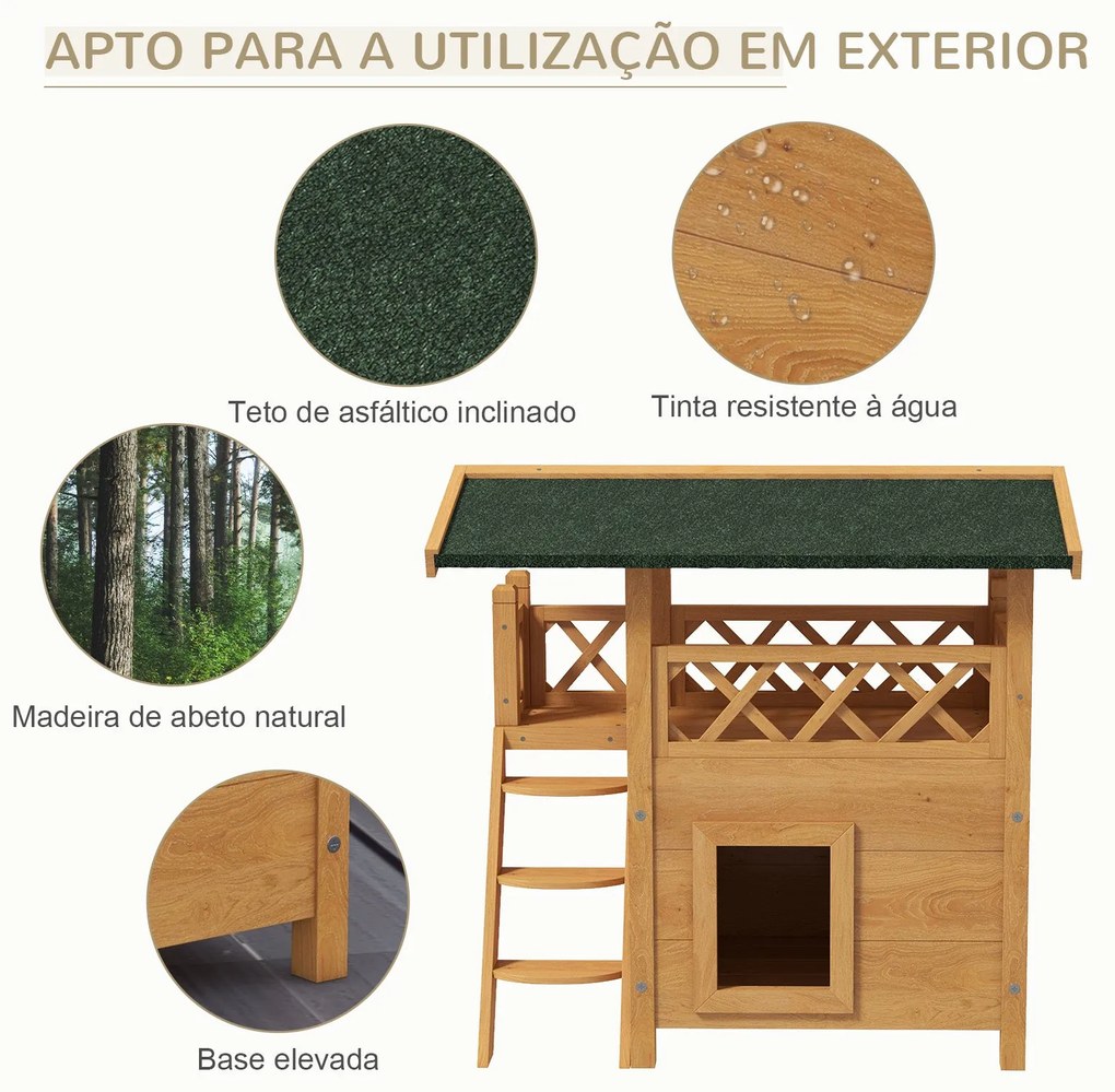 PawHut Casa para Gatos de Madeira 77x50x73 cm Casa para Gatos com 2 Ní