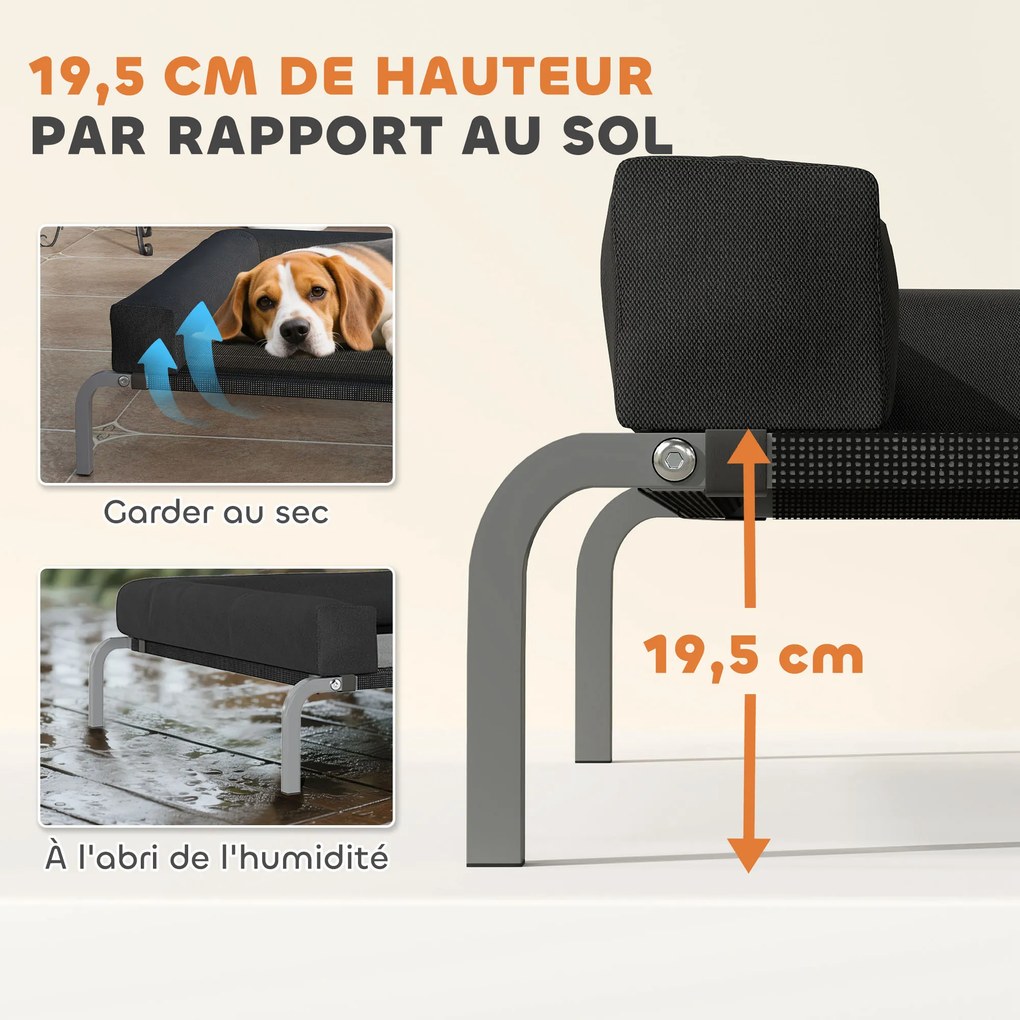 Cama elevada refrescante para cães, cama portátil para cães para uso interior e exterior, 110 x 75 x 30 cm, preta