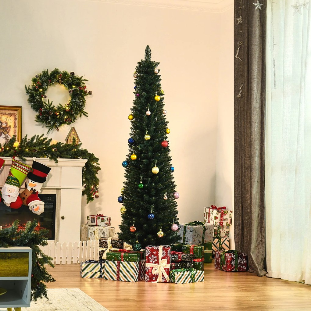 Árvore de Natal Artificial Altura 180cm com 380 Ramos de Folhas de PVC Ignífugos Base Dobrável e Suporte Metálico Decoração de Natal para Interiores Ø