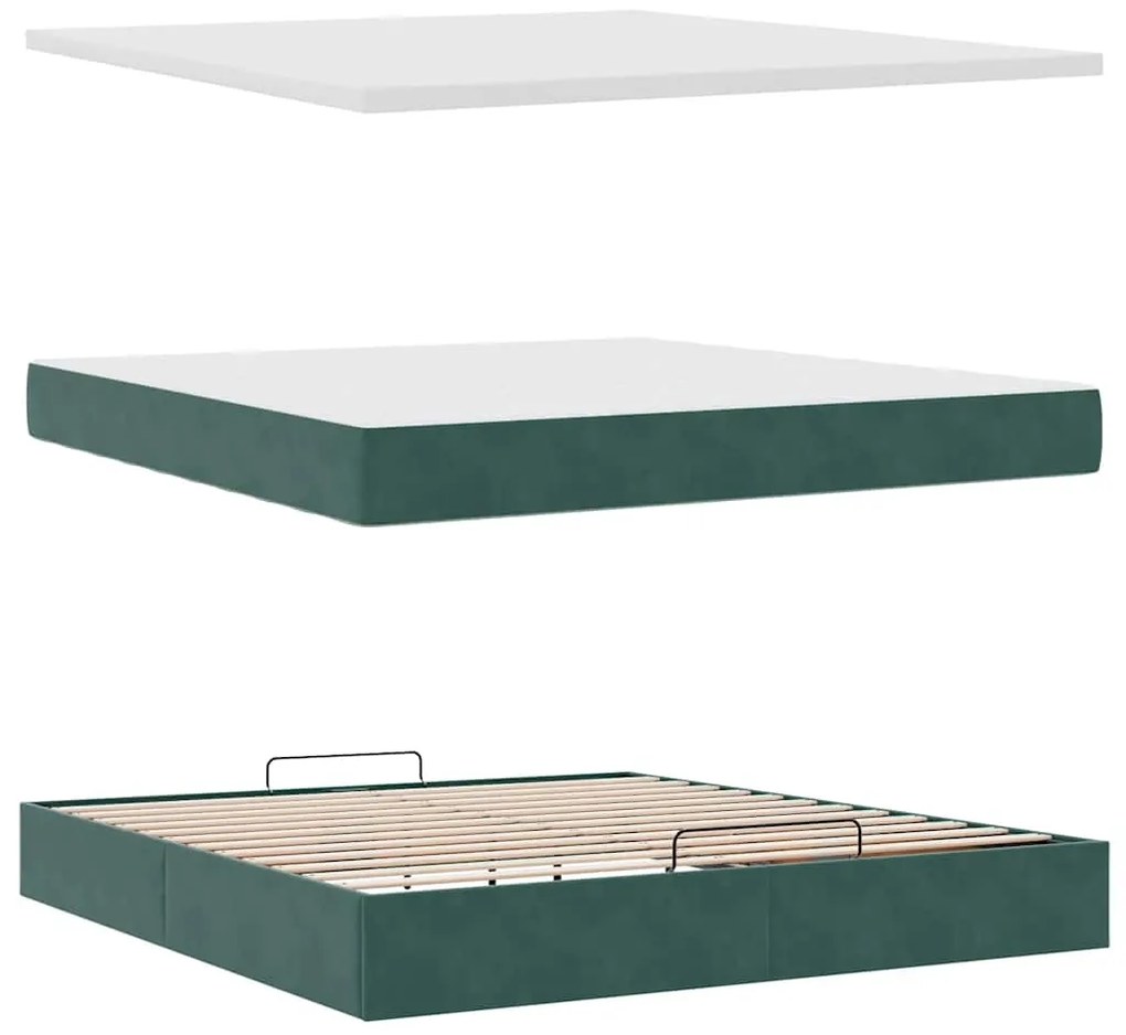 Estrutura de cama otomana com colchão 160x200 cm verde escuro