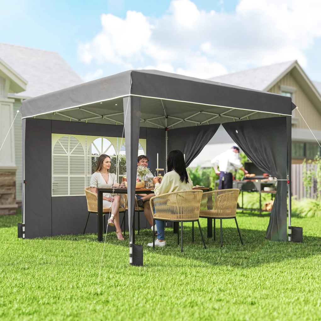 Tenda de jardim para exterior 3x3 m, tenda dobrável com paredes laterais, proteção UV 50+, saco de transporte, cinzento