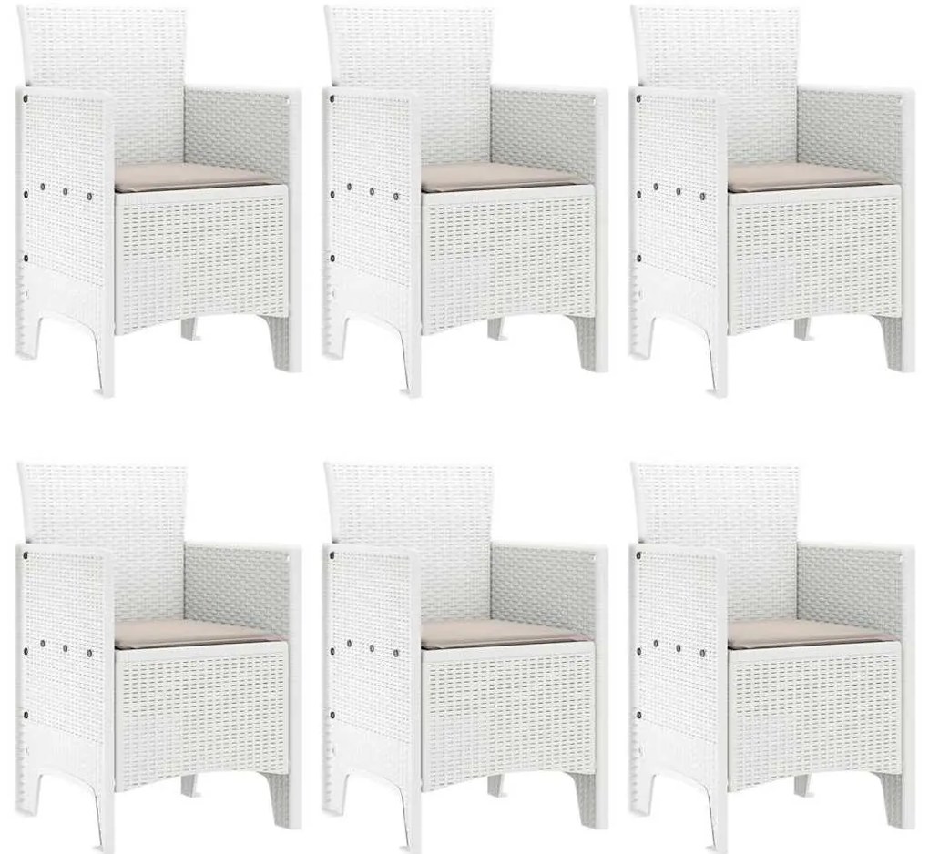 Conjunto de Jantar para Jardim 7 pcs Branco Rattan / Poliéster
