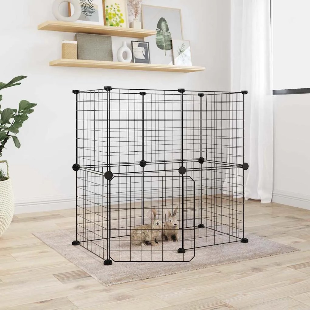 Gaiola p/ animais de 12 painéis c/porta 35x35 cm aço preto