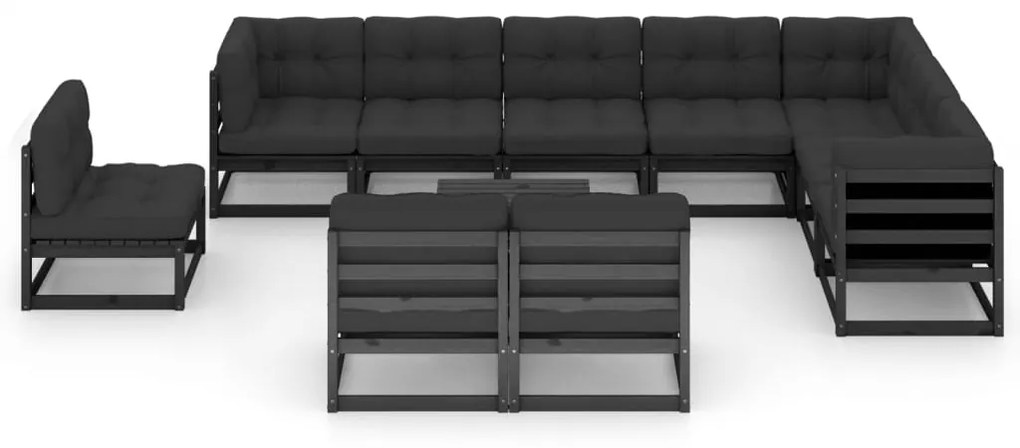 11 pcs conjunto longue jardim c/ almofadões pinho maciço preto