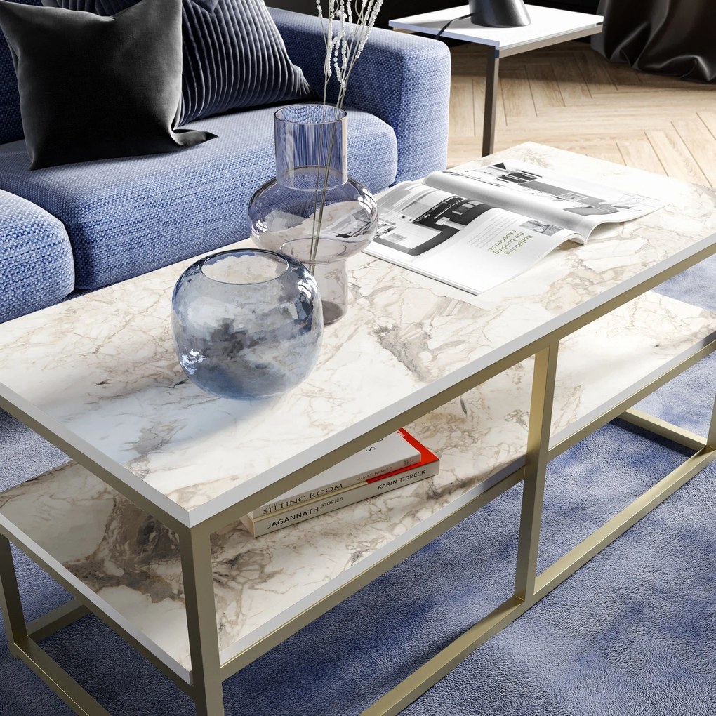 Mesa de Centro Forteaus – Dourada e Branca – 110,4 x 47 x 52 cm
