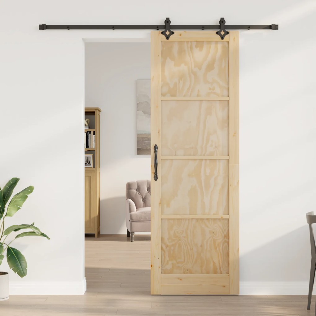 Porta Deslizante com Conjunto de Hardware 'ORKDAL'Madeira Maciça de Pi